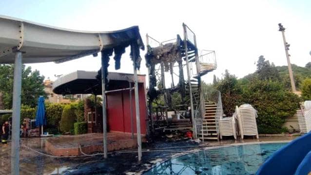 Otelin kaydırağında çıkan yangın korkuttu